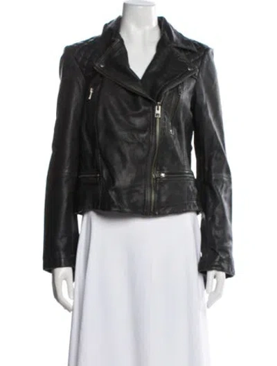 Pre-owned Allsaints Leather Biker Jacket In Gray