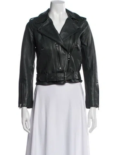 Pre-owned Allsaints Leather Biker Jacket In Green