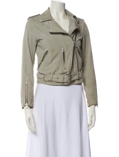 Pre-owned Allsaints Leather Biker Jacket In Green