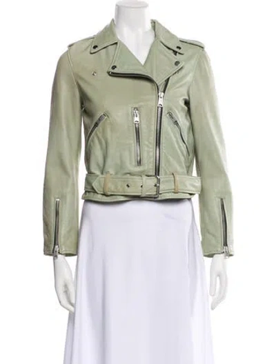 Pre-owned Allsaints Leather Biker Jacket In Green