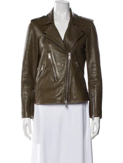 Pre-owned Allsaints Leather Biker Jacket In Green