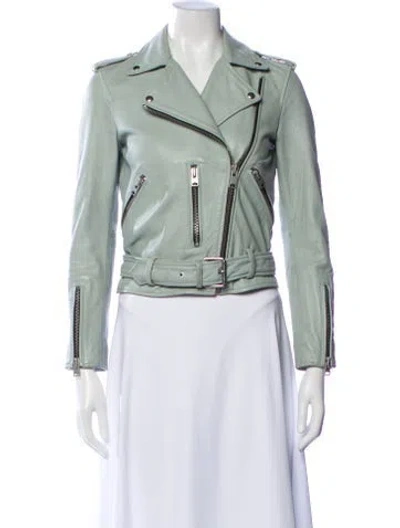 Pre-owned Allsaints Leather Biker Jacket In Green
