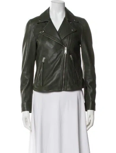 Pre-owned Allsaints Leather Biker Jacket In Green