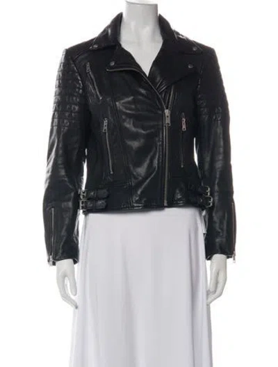 Pre-owned Allsaints Leather Biker Jacket In Green