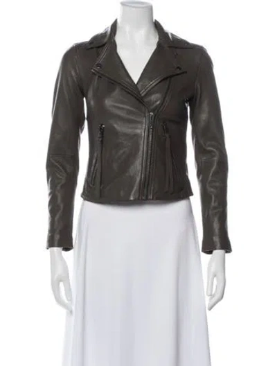 Pre-owned Allsaints Leather Biker Jacket In Green