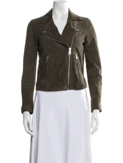 Pre-owned Allsaints Leather Biker Jacket In Green