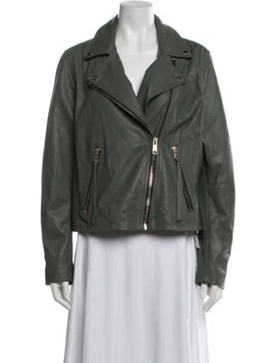 Pre-owned Allsaints Leather Biker Jacket In Green