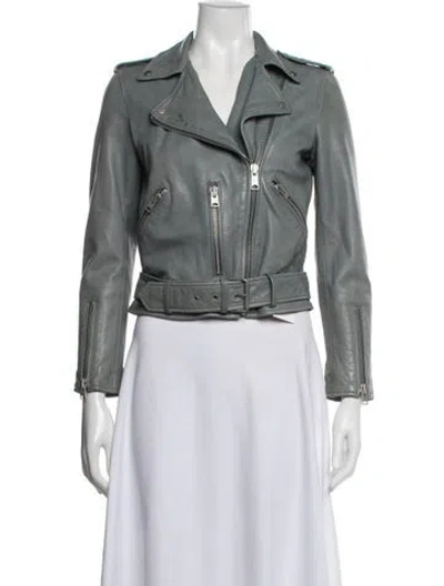Pre-owned Allsaints Leather Biker Jacket In Green