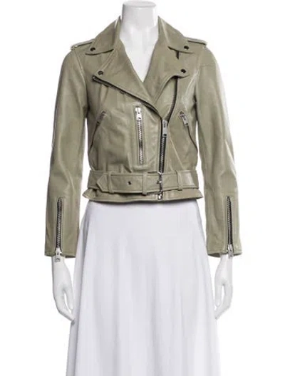 Pre-owned Allsaints Leather Biker Jacket In Green