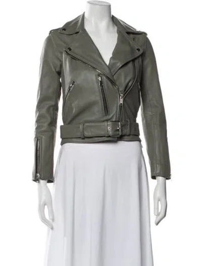 Pre-owned Allsaints Leather Biker Jacket In Green