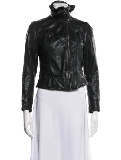 Pre-owned Allsaints Leather Biker Jacket In Green
