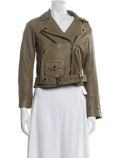 Pre-owned Allsaints Leather Biker Jacket In Green
