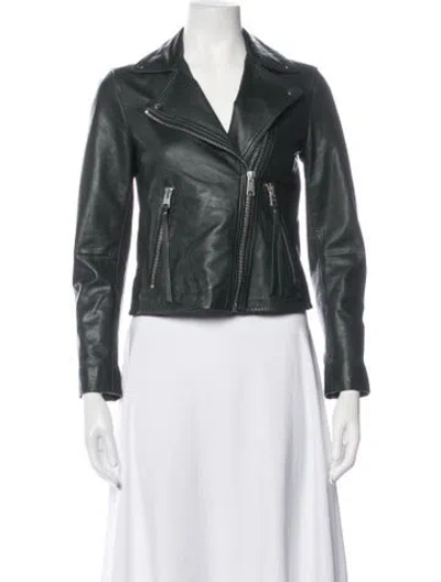 Pre-owned Allsaints Leather Biker Jacket In Green