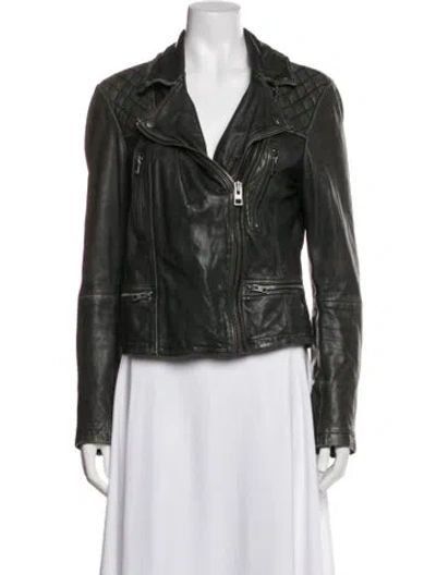 Pre-owned Allsaints Leather Biker Jacket In Green