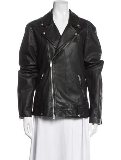 Pre-owned Allsaints Leather Biker Jacket In Grey