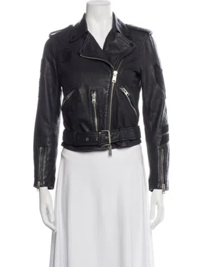Pre-owned Allsaints Leather Biker Jacket In Grey