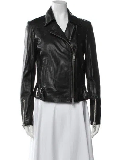 Pre-owned Allsaints Leather Biker Jacket In Grey