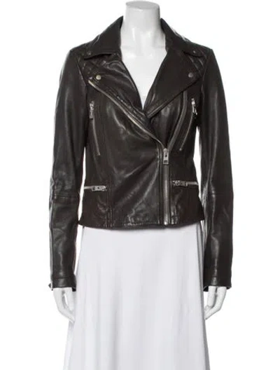 Pre-owned Allsaints Leather Biker Jacket In Grey