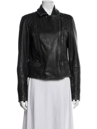 Pre-owned Allsaints Leather Biker Jacket In Grey