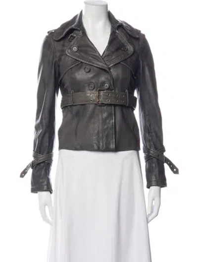 Pre-owned Allsaints Leather Biker Jacket In Grey