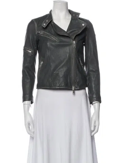 Pre-owned Allsaints Leather Biker Jacket In Grey