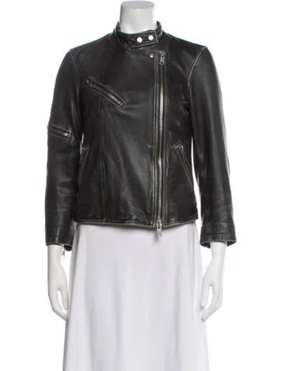 Pre-owned Allsaints Leather Biker Jacket In Grey