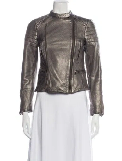 Pre-owned Allsaints Leather Biker Jacket In Metallic/silver