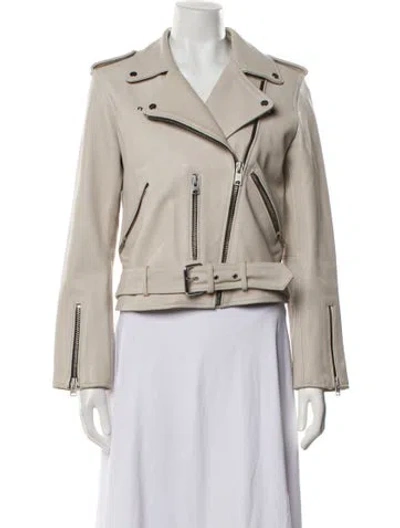 Pre-owned Allsaints Leather Biker Jacket In Neutral