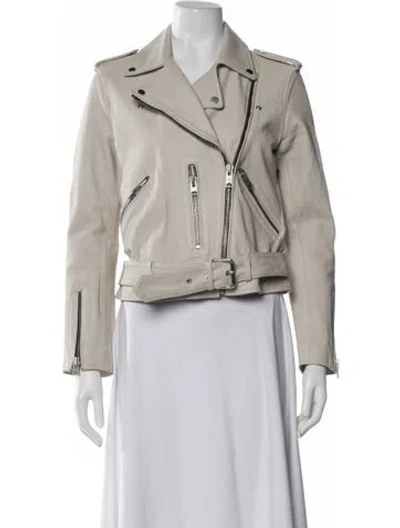 Pre-owned Allsaints Leather Biker Jacket In Neutral