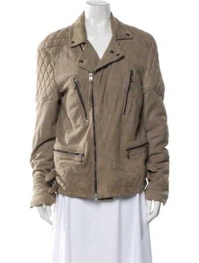 Pre-owned Allsaints Leather Biker Jacket In Neutral