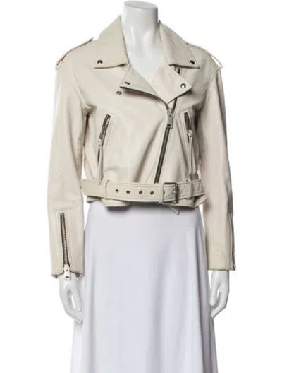 Pre-owned Allsaints Leather Biker Jacket In Neutral