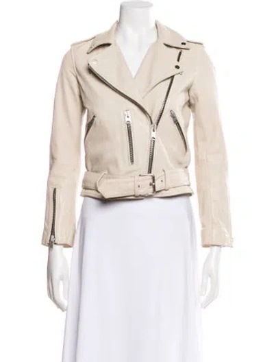 Pre-owned Allsaints Leather Biker Jacket In Neutral