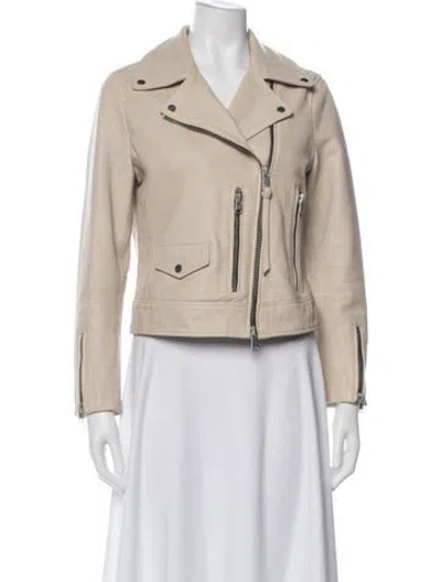 Pre-owned Allsaints Leather Biker Jacket In Neutral