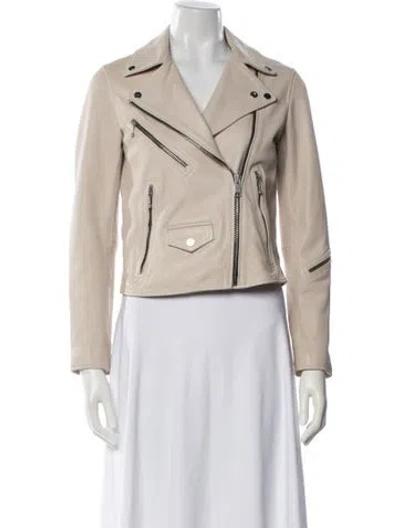 Pre-owned Allsaints Leather Biker Jacket In Neutral