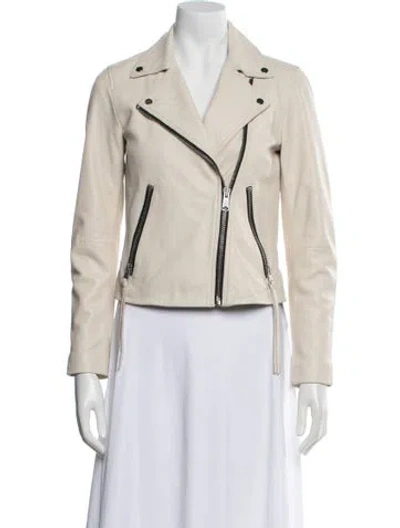 Pre-owned Allsaints Leather Biker Jacket In Neutral