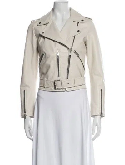 Pre-owned Allsaints Leather Biker Jacket In Neutral