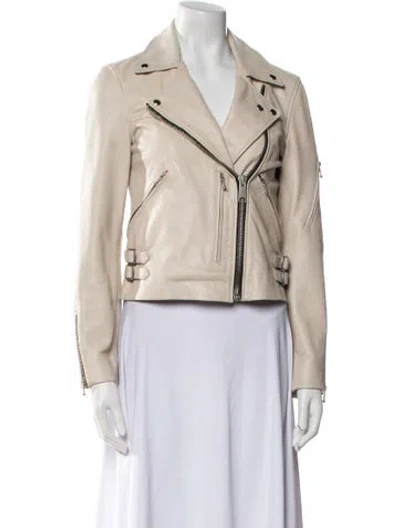 Pre-owned Allsaints Leather Biker Jacket In Neutral