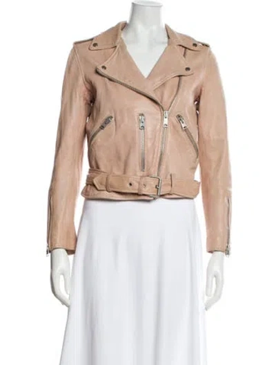 Pre-owned Allsaints Leather Biker Jacket In Neutrals