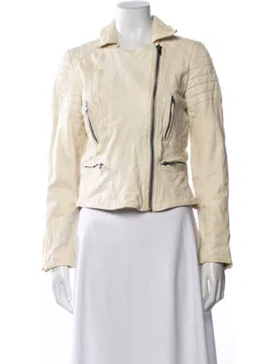 Pre-owned Allsaints Leather Biker Jacket In Neutrals