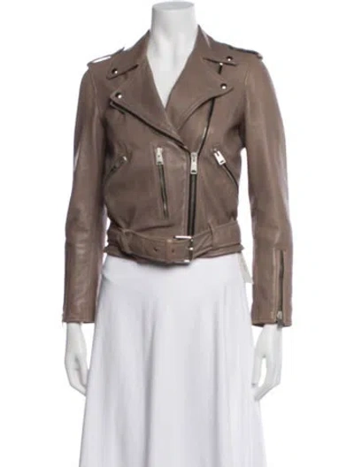 Pre-owned Allsaints Leather Biker Jacket In Neutrals