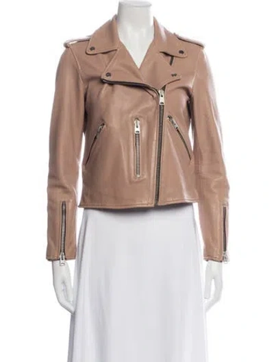Pre-owned Allsaints Leather Biker Jacket In Neutrals