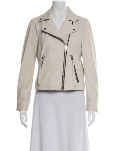 Pre-owned Allsaints Leather Biker Jacket In Neutrals