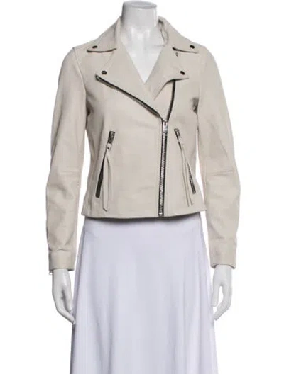 Pre-owned Allsaints Leather Biker Jacket In Neutrals