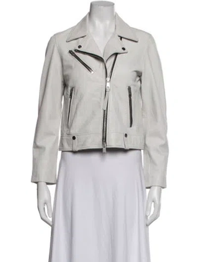 Pre-owned Allsaints Leather Biker Jacket In Neutrals