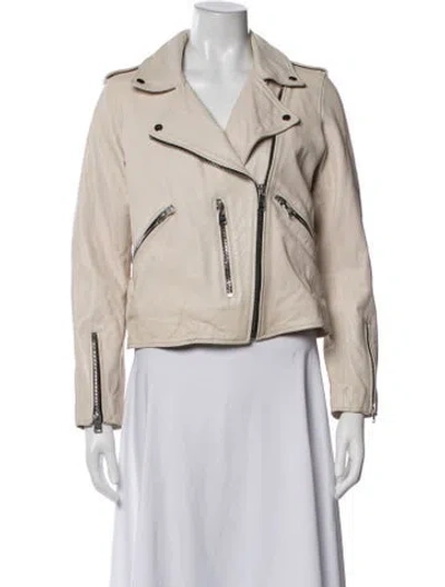 Pre-owned Allsaints Leather Biker Jacket In Neutrals