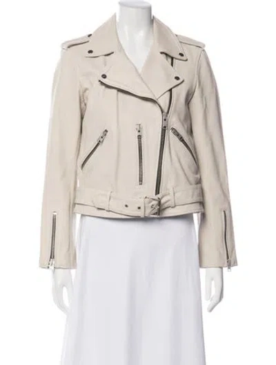 Pre-owned Allsaints Leather Biker Jacket In Neutrals