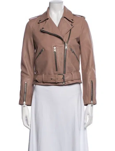 Pre-owned Allsaints Leather Biker Jacket In Neutrals