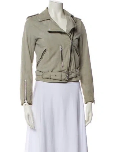 Pre-owned Allsaints Leather Biker Jacket In Neutrals