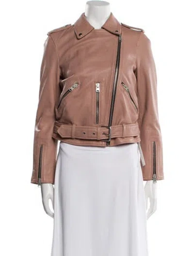 Pre-owned Allsaints Leather Biker Jacket In Pink