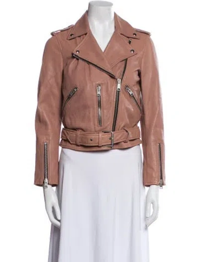 Pre-owned Allsaints Leather Biker Jacket In Pink